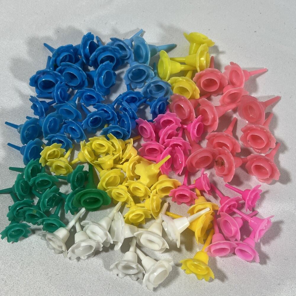 Vintage Cake Candle Holders Petal Flowers Multicolor Pink Blue Yellow Green 90+